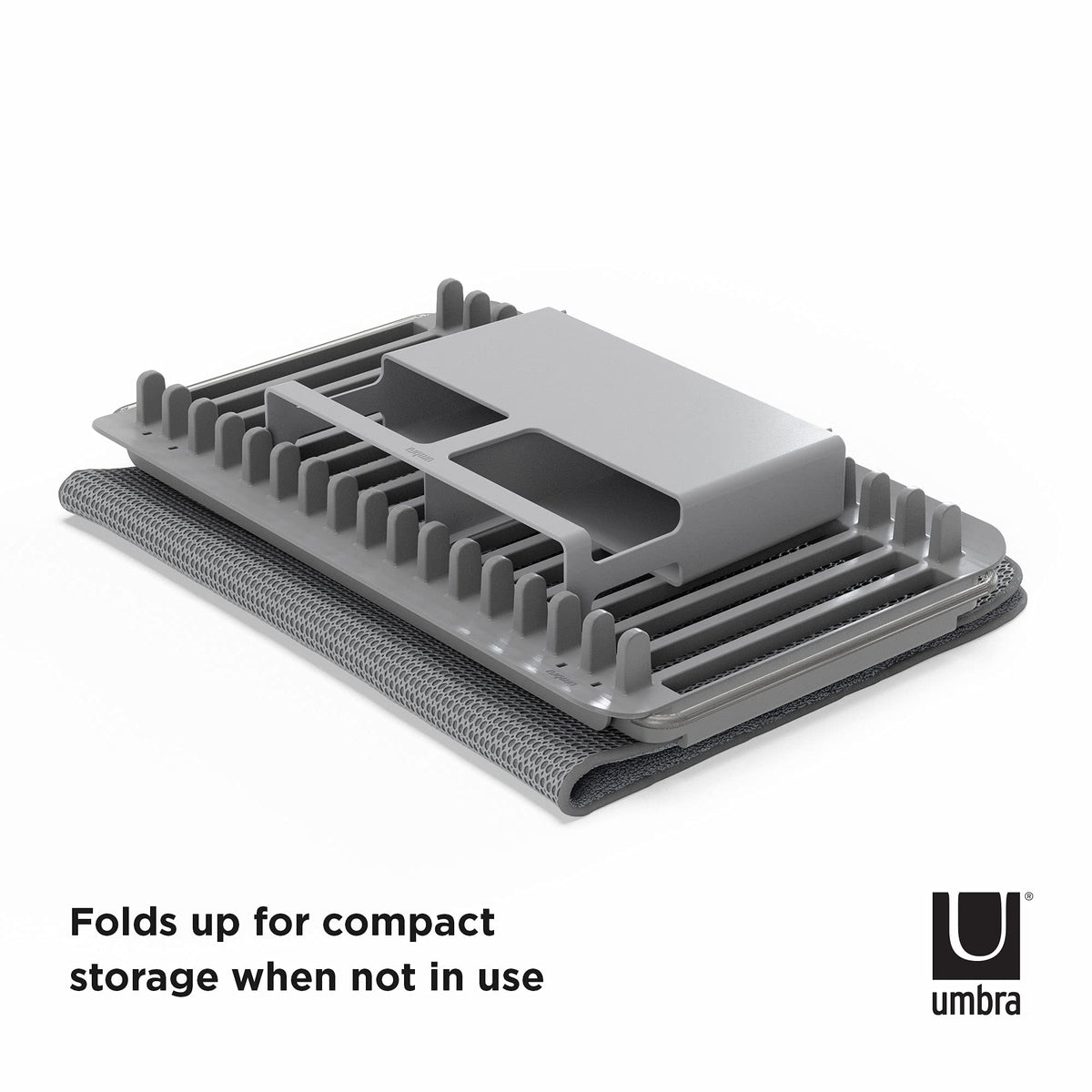 Umbra Udry Rack and Microfiber Dish Drying Mat-Space-Saving Lightweight Design Folds Up for Easy Storage, Over The Sink, Charcoal
