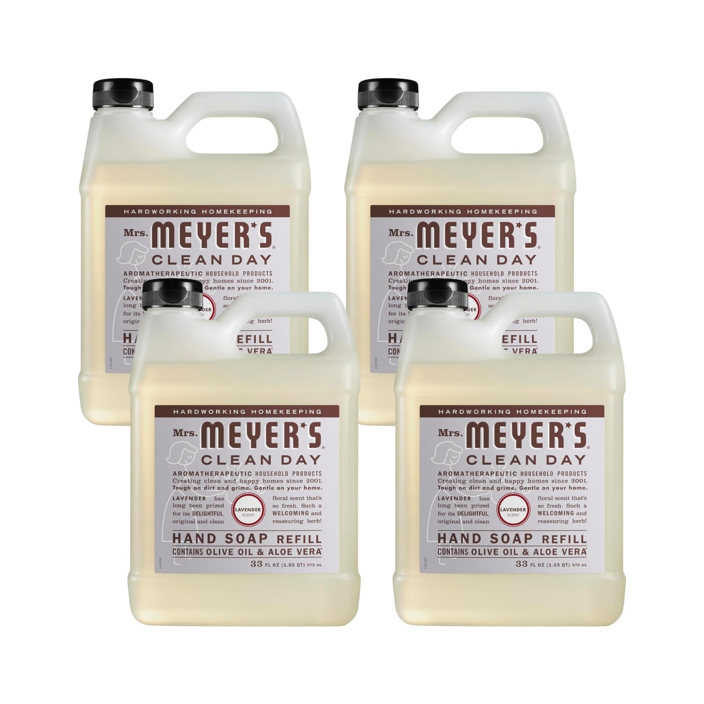 MRS. MEYER'S CLEAN DAY Hand Soap Refill, Made with Essential Oils, Biodegradable Formula, Lavender, 33 fl. (Pack of 4)