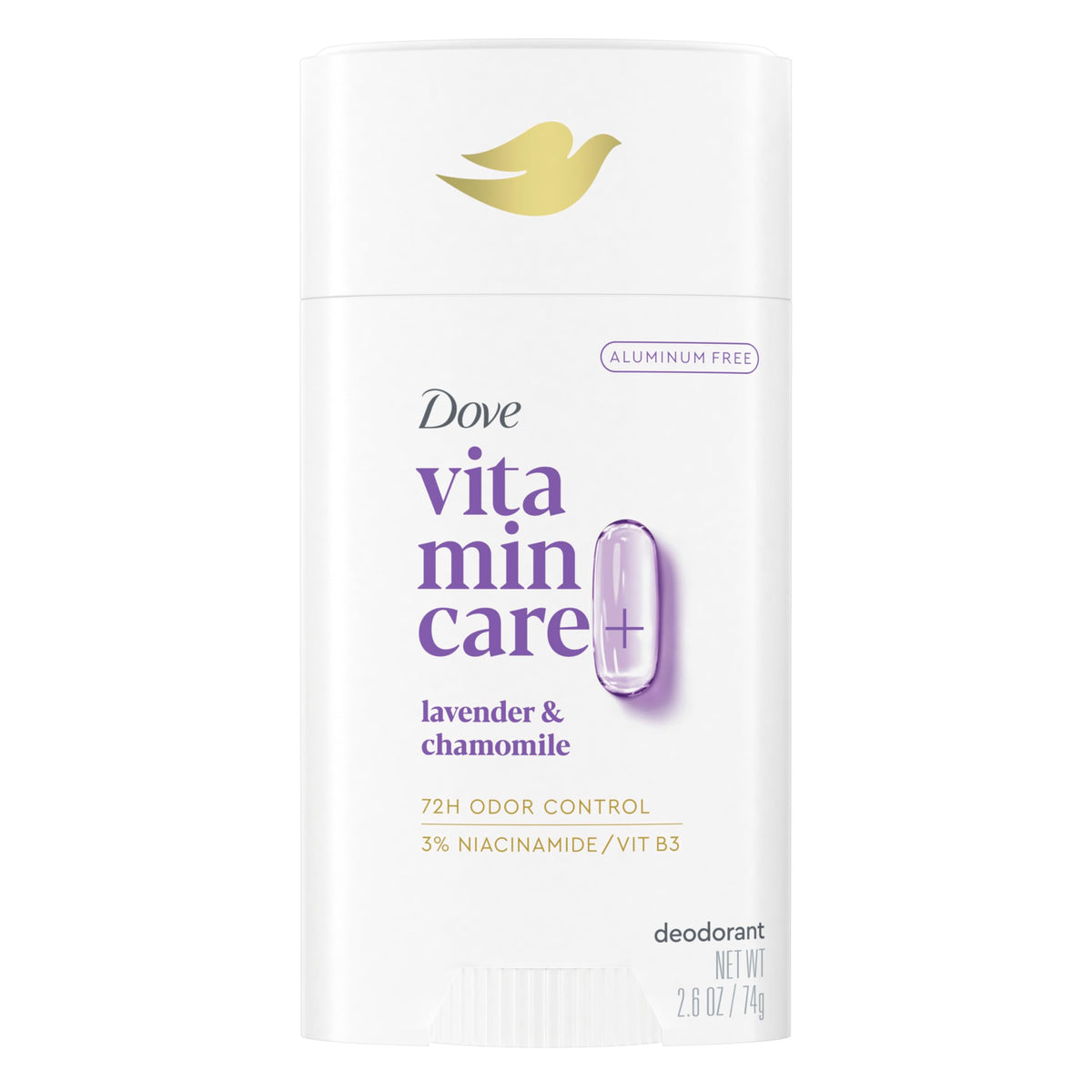 Dove VitaminCare+ Aluminum Free Deodorant Stick for 72H Odor Protection Lavender & Chamomile Breathable Deodorant for Women 2.6 oz