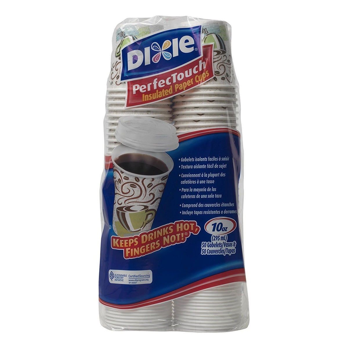 Dixie hot cups 10 ounce with lids combo pack, 50 w, Coffee Haze