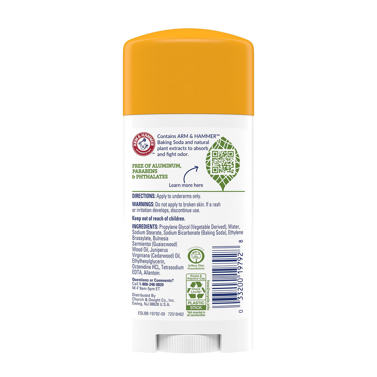 ARM & HAMMER Essentials Natural Deodorant Unscented 2.50 oz (Pack of 9)