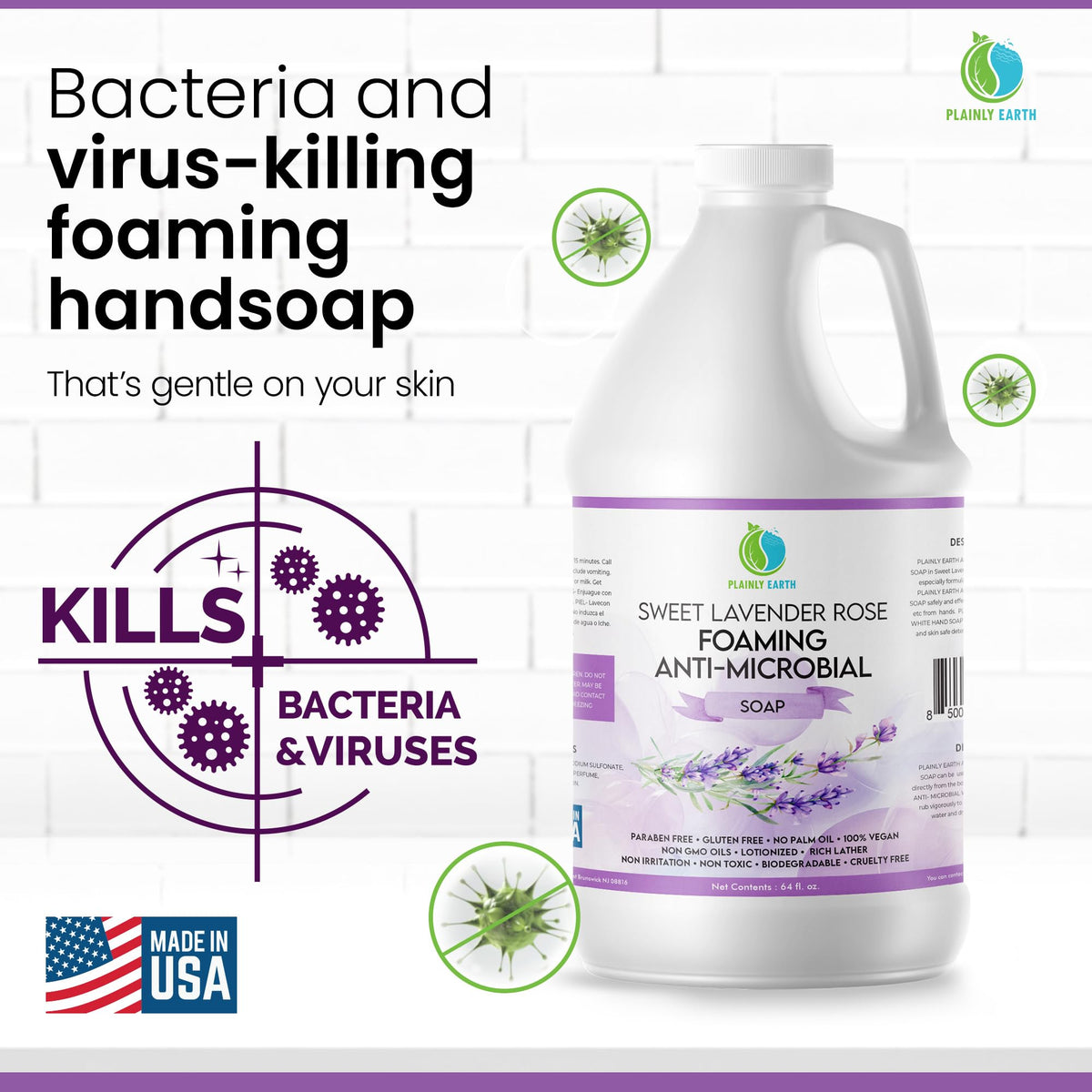 AntiMicrobial Hand Soap - Antibacterial Hand Soap Moisturizing - Liquid Hand Soap Refill Antibacterial - Moisturizing Hand Soap Antibacterial - Gentle Foaming Hand Soap - Sweet Lavender Rose, 64 oz