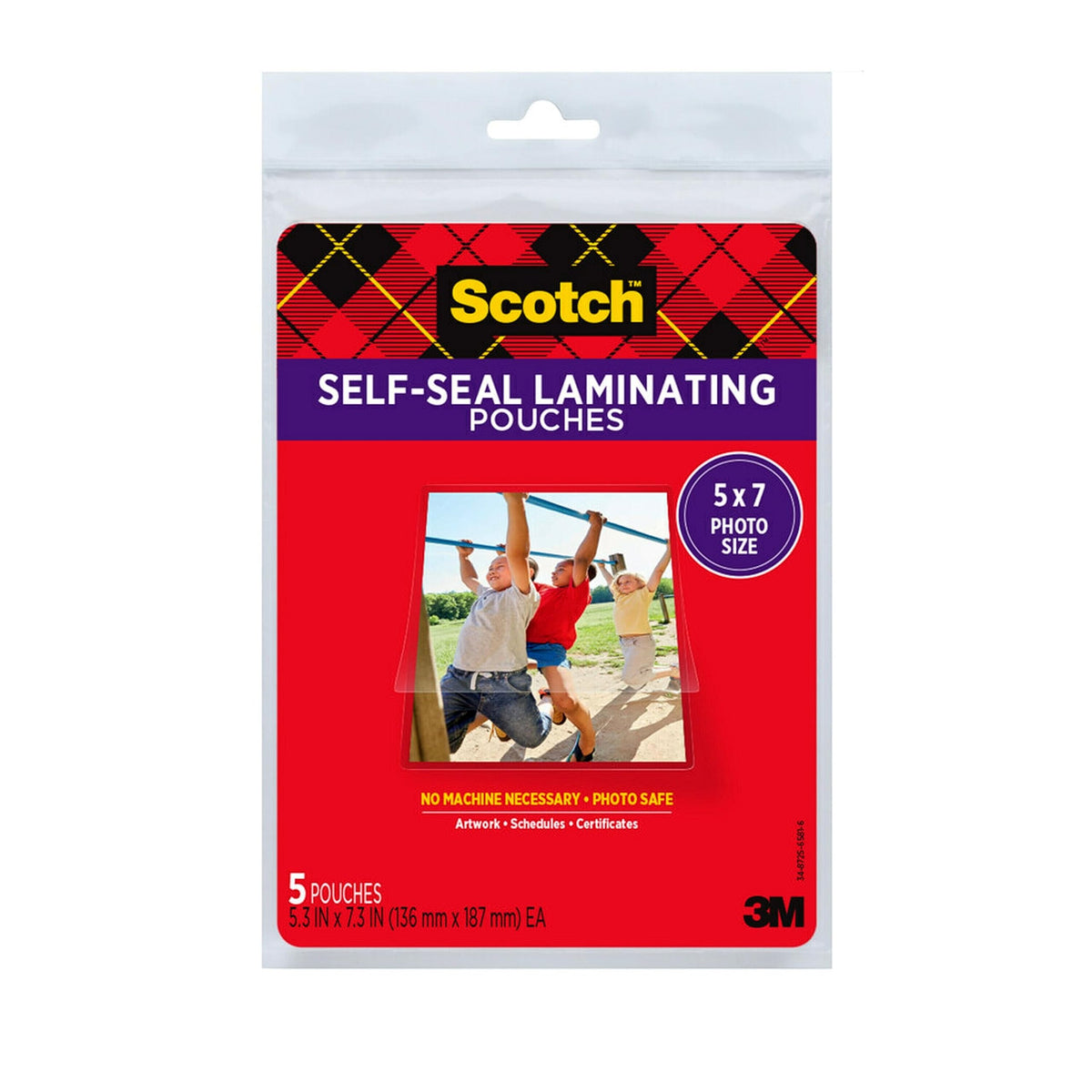 Scotch Self-Seal Laminating Pouches, Glossy Finish, Photo Size 5 x 7 Inches, 5 Pouches