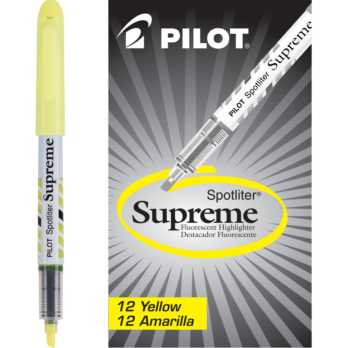 Pilot Spotliter Supreme Fluorescent Highlighters, Chisel Tip, Yellow, 12-Pack (16008)