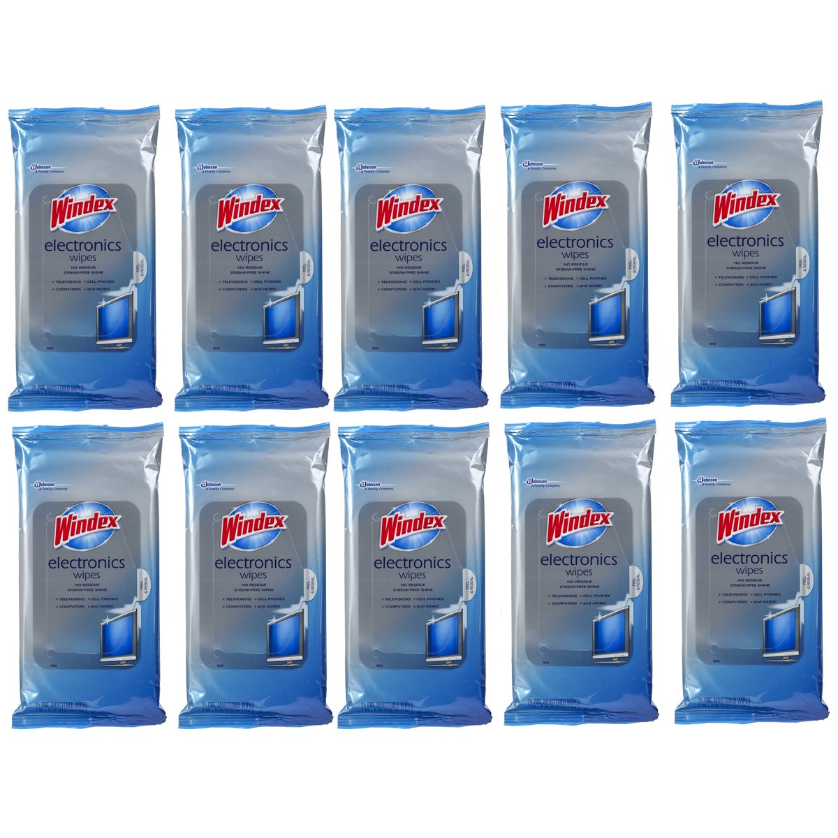Windex Electronics Wipes, 25Count, 10 Pack, Total 250 Wipes