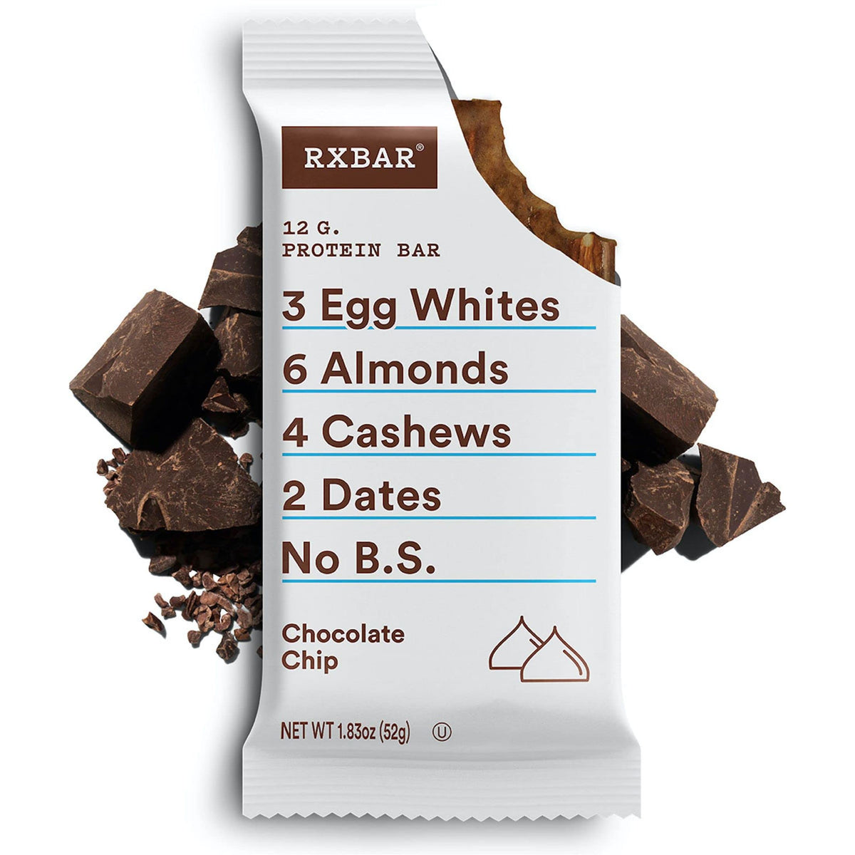 RXBAR Protein Bars, Protein Snack, Snack Bars, Chocolate Chip, 22oz Box (12 Bars)