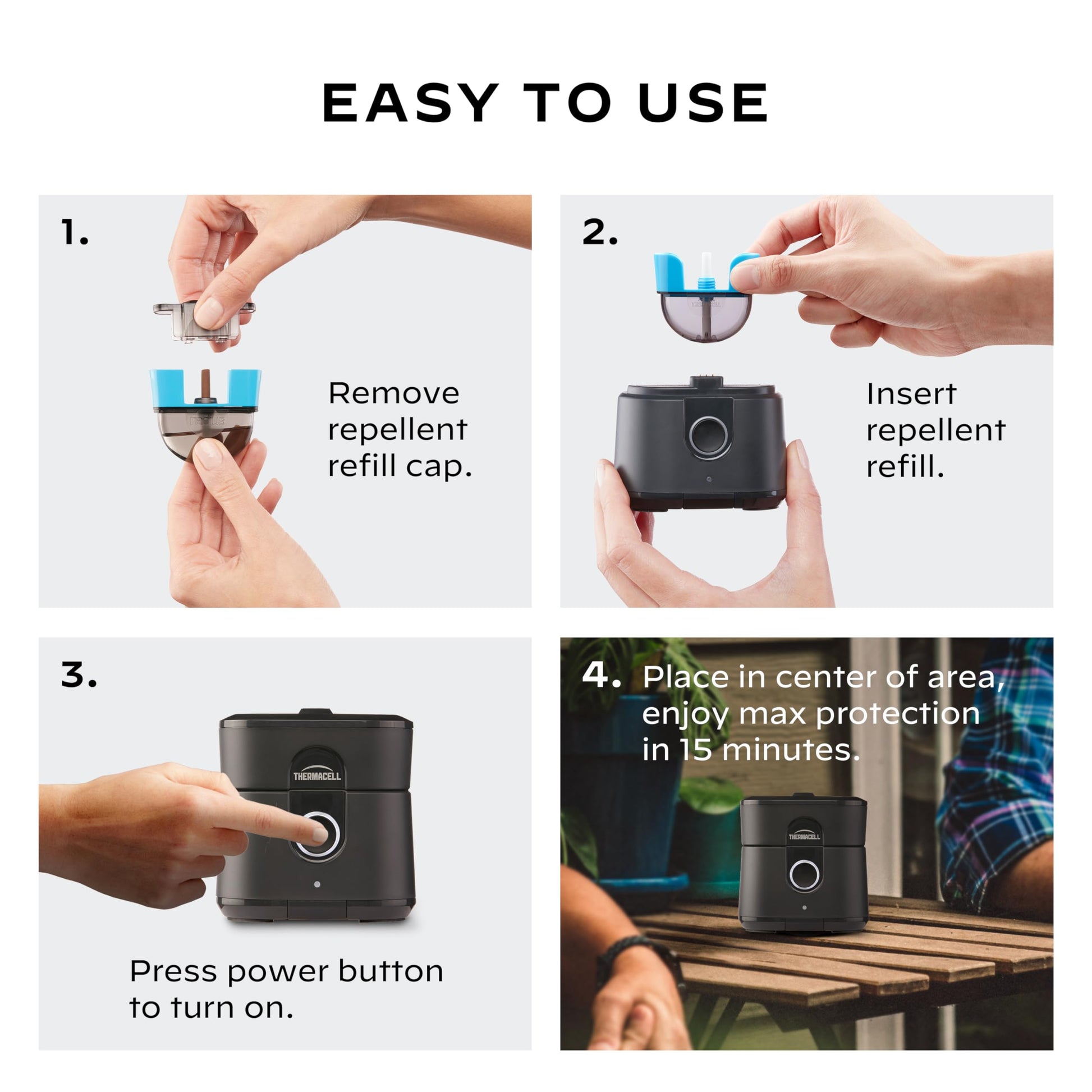 Thermacell Patio Shield Mosquito Repellent E-Series Rechargeable Repeller; 10â€™ Mosquito Protection Zone; Includes 12-Hour Repellent Refill; No Spray, Flame or Scent; Bug Spray Alternative