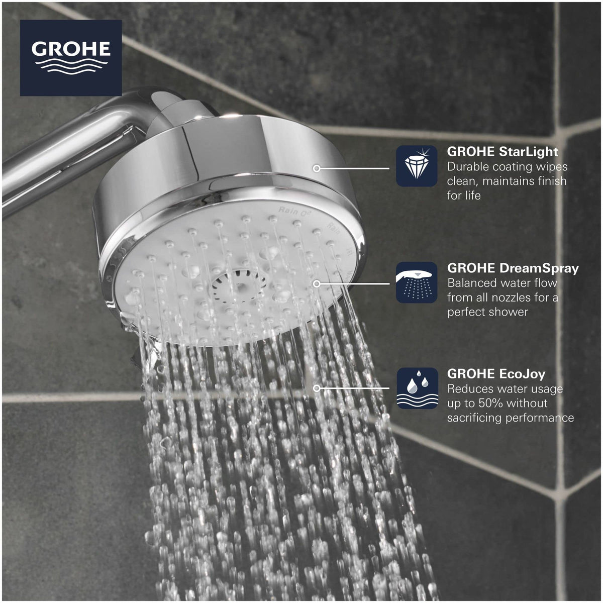 Grohe Tempesta Cosmopolitan 100 4 Spray Functions Shower Head, Starlight Chrome