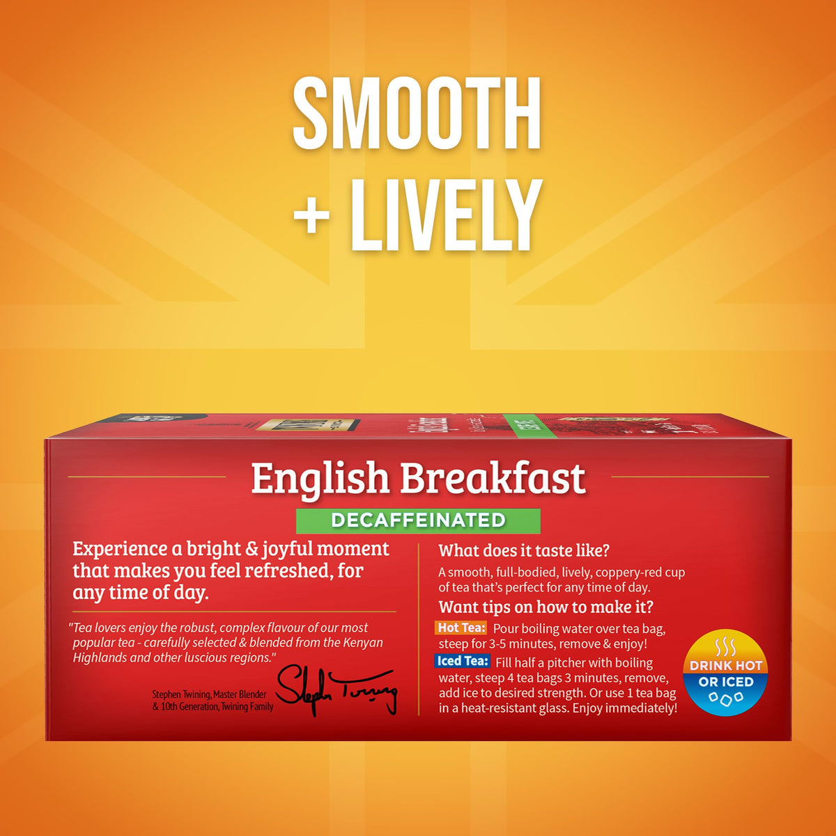 Twinings Decaffeinated English Breakfast Black Tea Individually Wrapped Bags, 100 Count (Pack of 1), Smooth, Flavourful Black Tea, Enjoy Hot or Iced, 100 Teabags