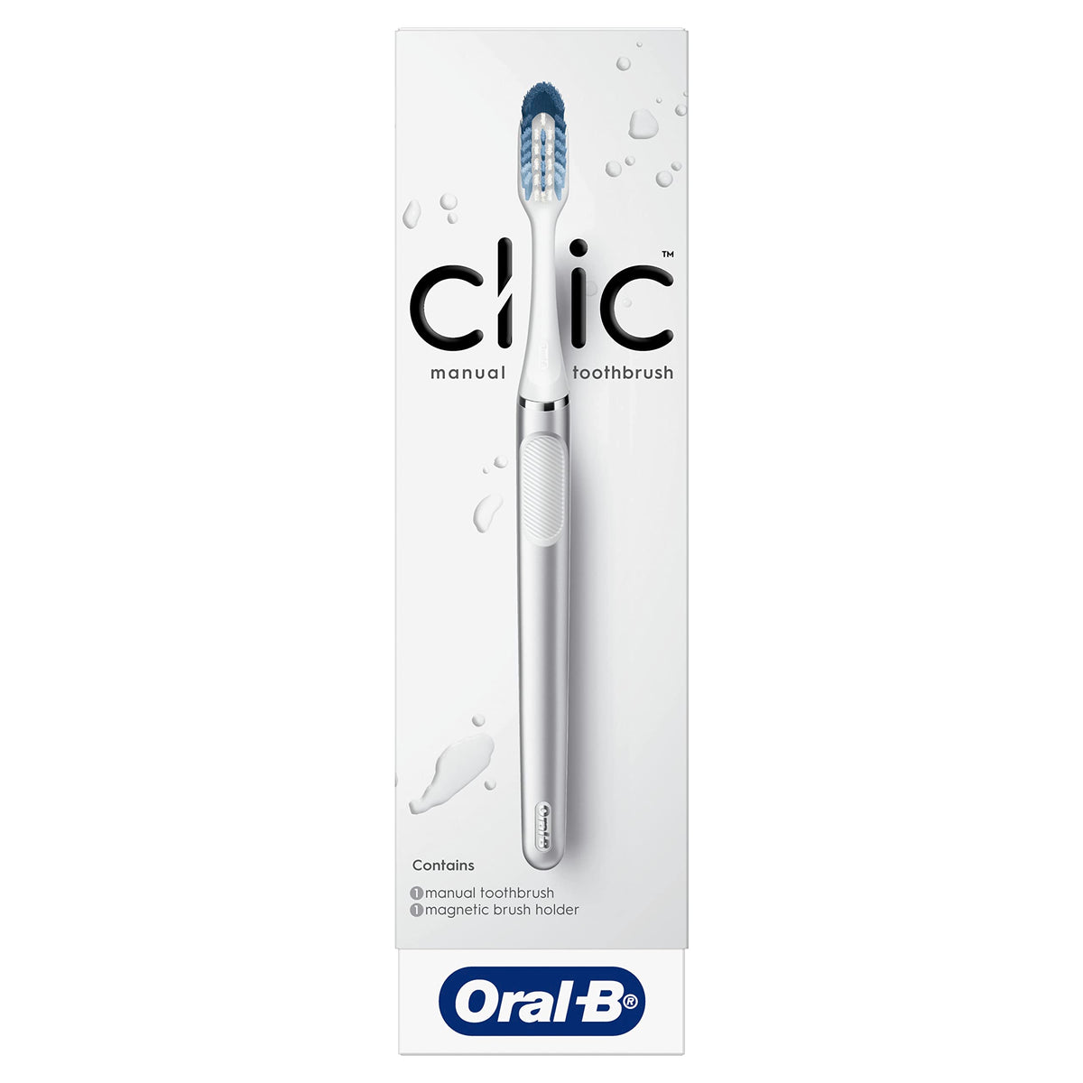 Oral-B Clic Toothbrush, Chrome White, with 1 Replaceable Brush Head and Magnetic Holder