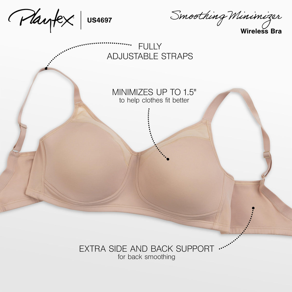 Playtex womens 18 Hour Smoothing Wireless Us4697 Minimizer Bra, White, 40DDD US