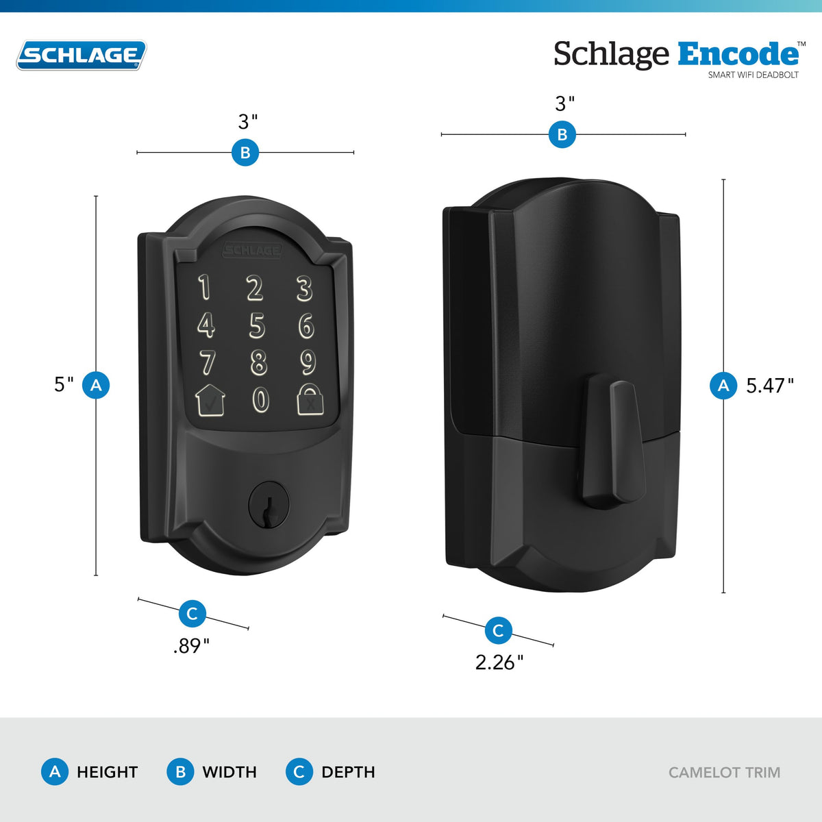 Schlage Encode Smart Wi-Fi Deadbolt with Camelot Trim in Matte Black, Lock Only