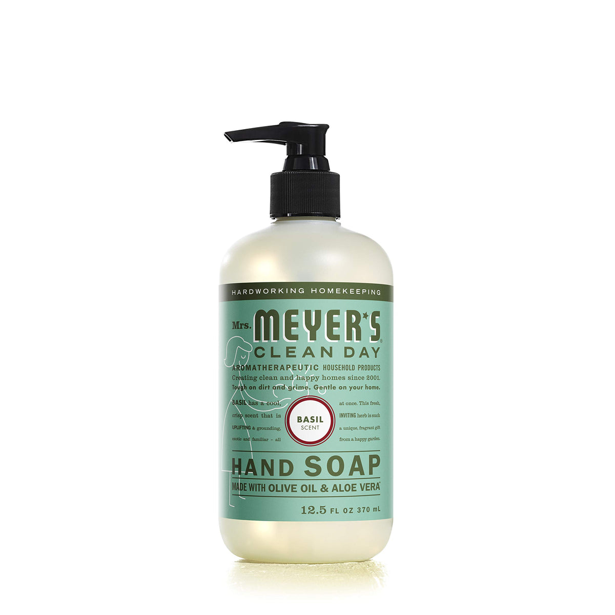 MRS. MEYER'S CLEAN DAY Hand Soap, Made with Essential Oils, Biodegradable Formula, Basil, 12.5 Fl. Oz