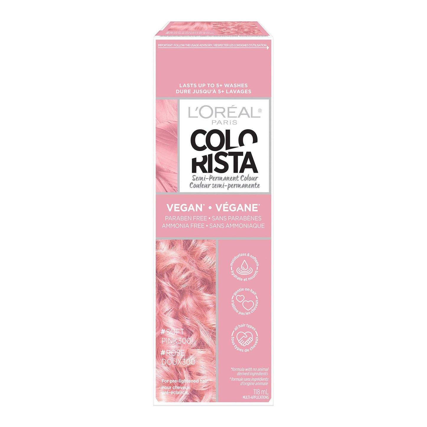 L'Oreal Paris Colorista Semi Permanent Hair Color for Bleached or Blonde Hair, Color Depositing Hair Mask Formula, Soft Pink