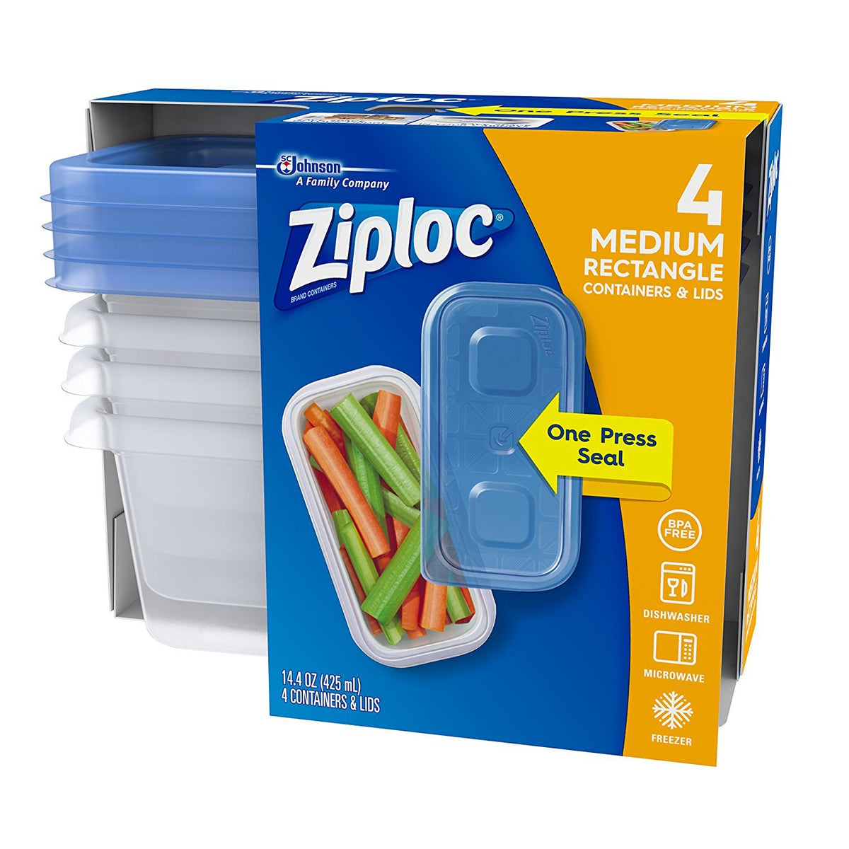 Ziploc Food Storage Meal Prep Containers Reusable for Kitchen Organization, Smart Snap Technology, Dishwasher Safe, Mini Rectangle, 4 Count