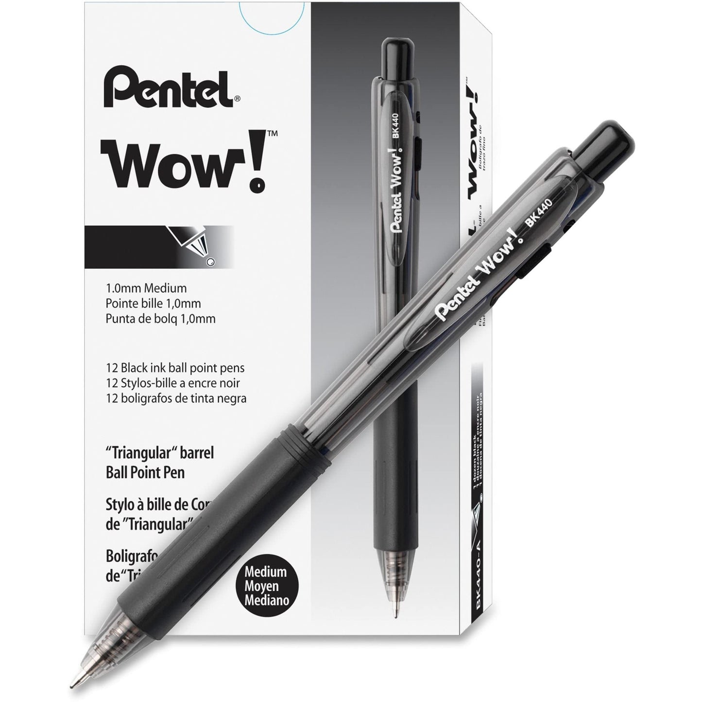 Pentel BK440ASWUS WOW! Retractable Ballpoint Pen, 1mm, Black Barrel, Black Ink, 36/Pack