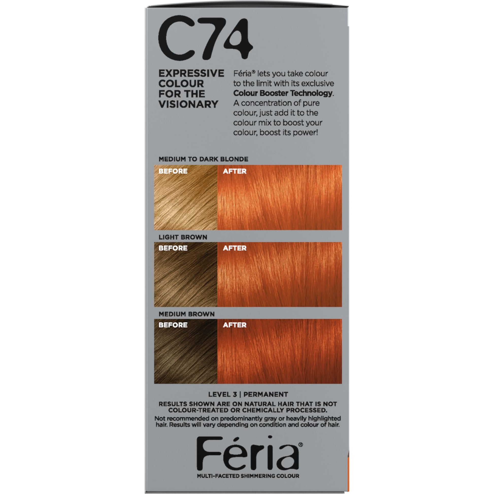 L'Oreal Paris Feria Multi-Faceted Shimmering Permanent Hair Color, C74 Copper Crave (Intense Copper), Pack of 1, Hair Dye