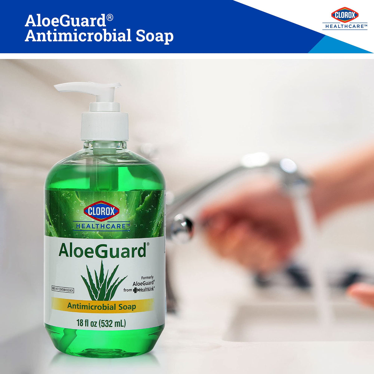 CLOROX Healthcare AloeGuard Antimicrobial Hand Soap for Healthcare Professionals - Liquid Hand Wash for Everyday Use with Aloe Vera to Soothe & Moisturize Hands, 18 Fl Oz - 12 Pack