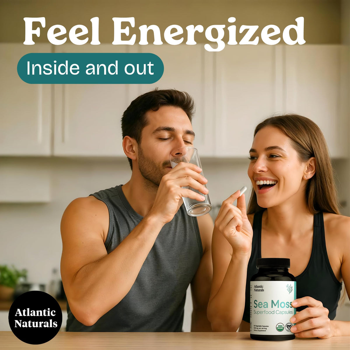 Atlantic Naturals Sea Moss Capsules with Moringa, Ashwagandha, Black Seed Oil, Ginger & Ginseng – Atlantic Sea Moss Supplements for Men and Women – for Daily Energy & Wellness Blend – 120 Count