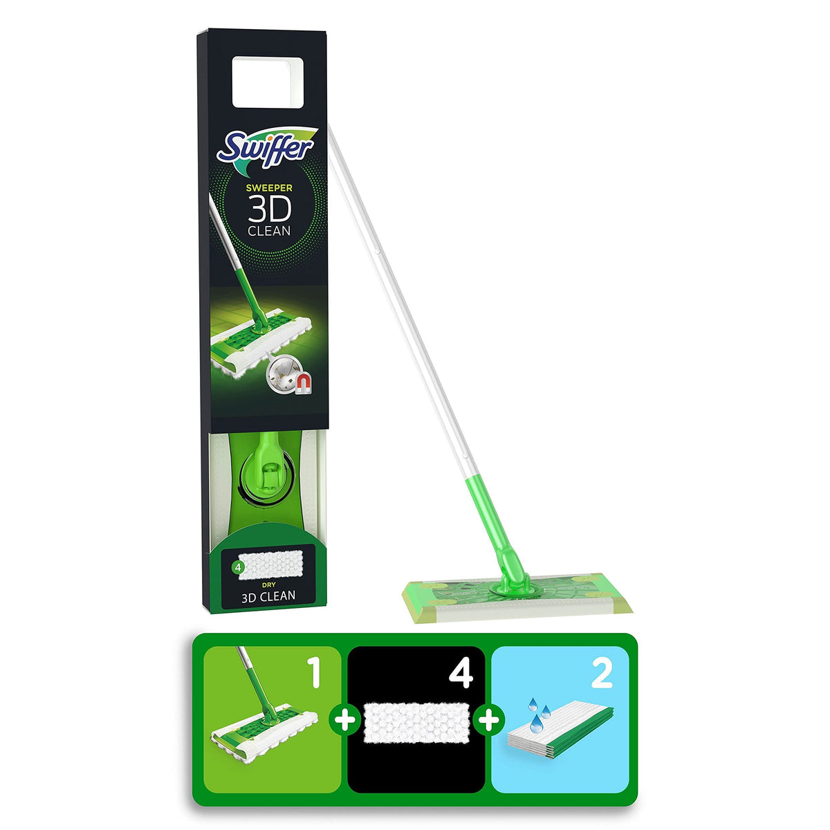 Swiffer 3D Dust Catcher Mop Starter Kit 4 Dry Wipes/2 Wet Wipes