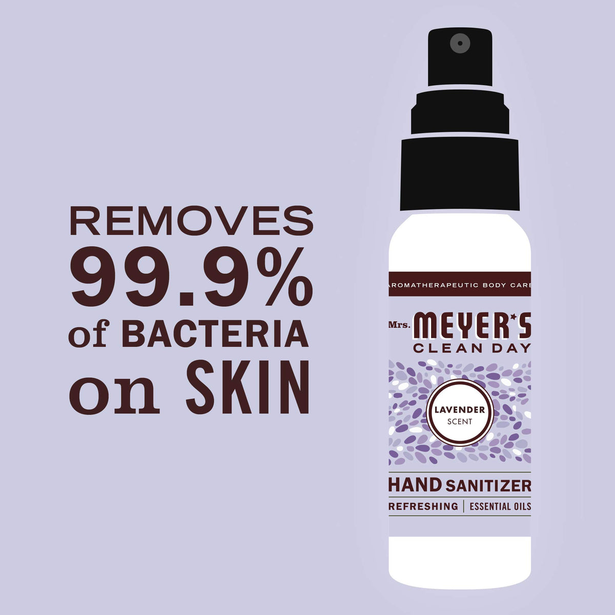 MRS. MEYER'S CLEAN DAY Antibacterial Hand Sanitizer Spray, Travel Size, Removes 99.9% of Bacteria, Lavender, 2 oz - Pack of 4
