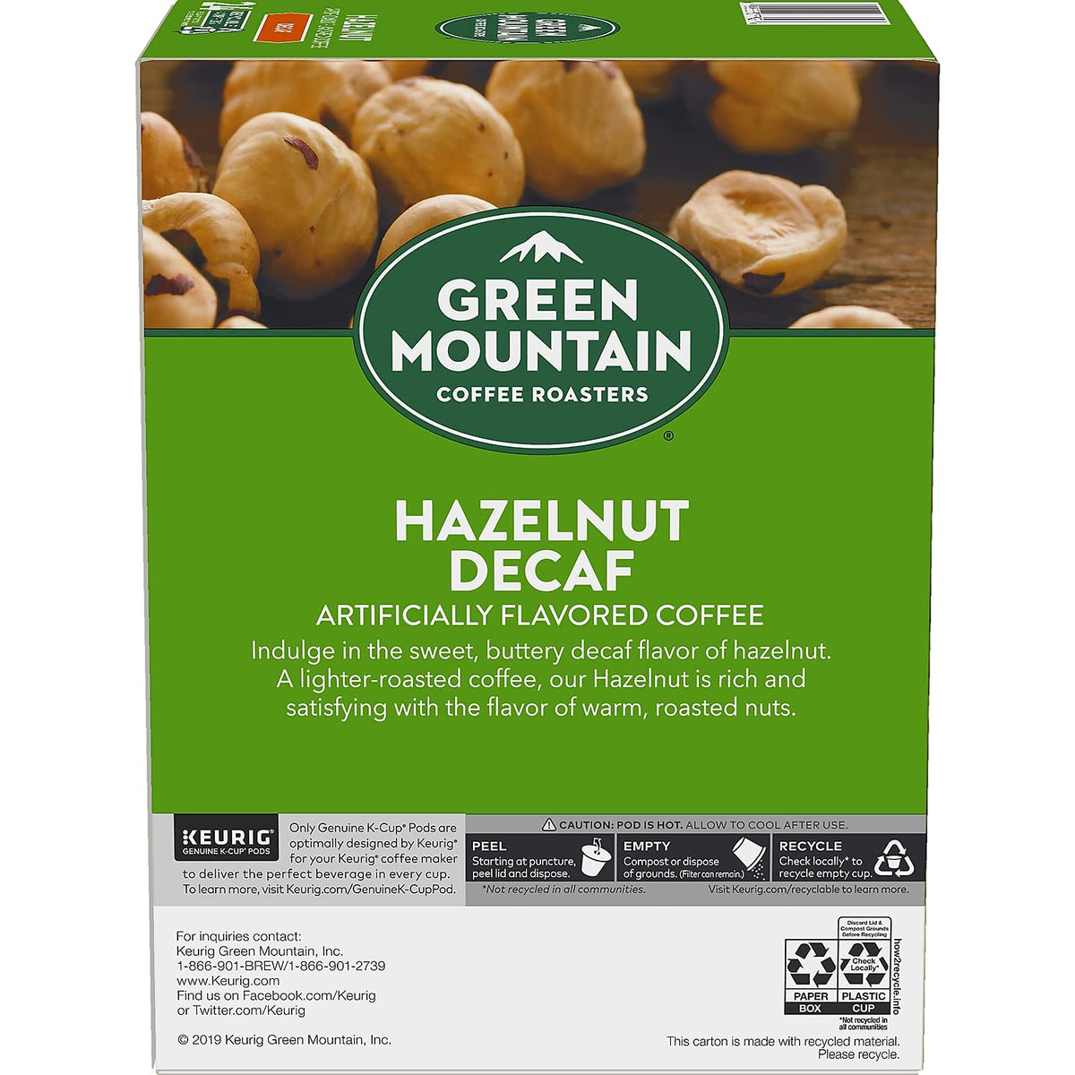 Green Mountain Coffee Hazelnut Decaf, Light Roasted, K-Cup Portion Pack for Keurig K-Cup Brewers, 24-Count