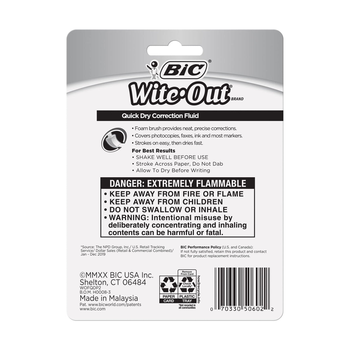 BIC Wite-Out Quick Dry Correction Fluid - 2 pack - white color writeout - white-out