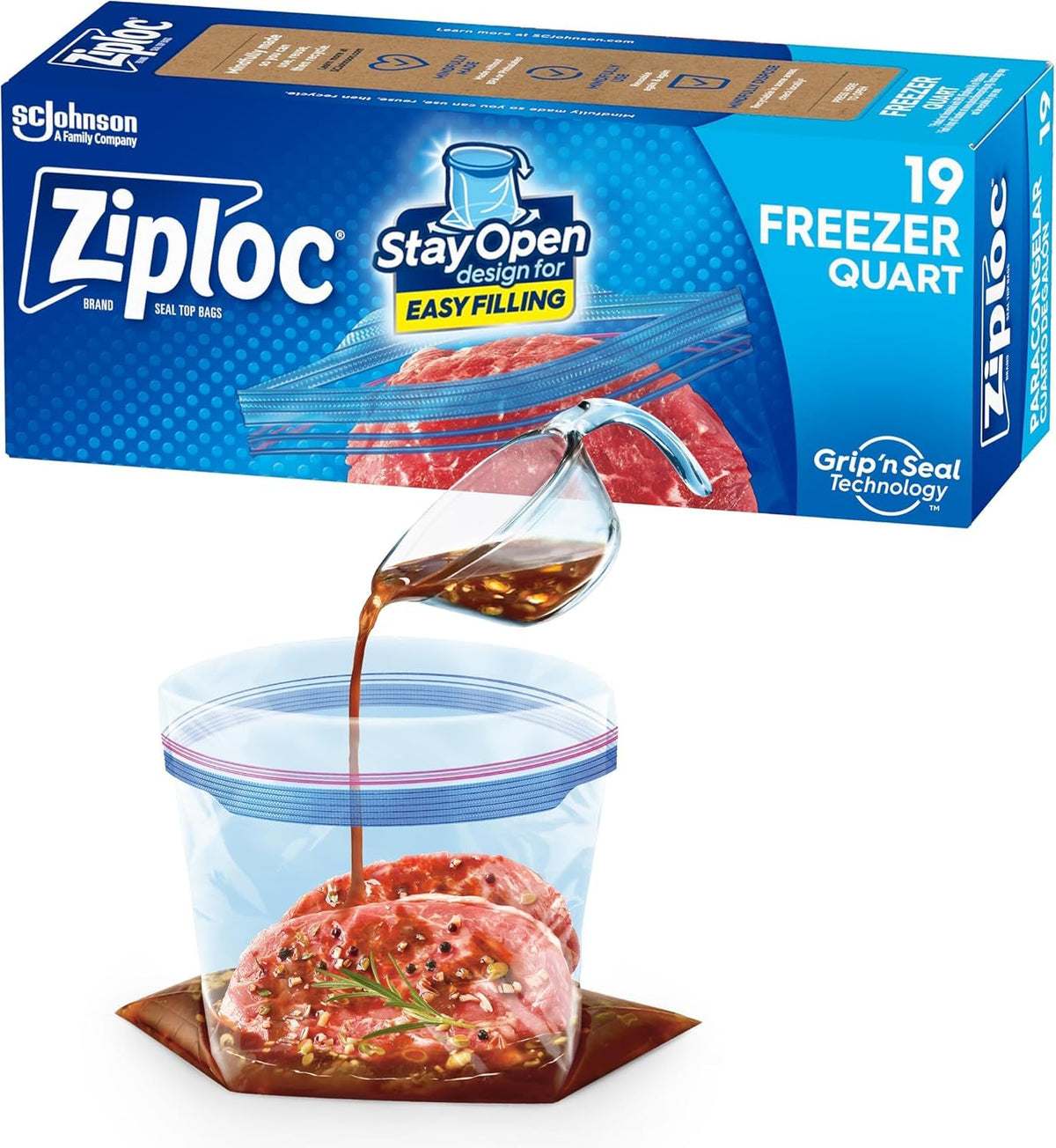 Ziploc Bag Freezer Quart, 19 Count Boxes (Pack of 12)