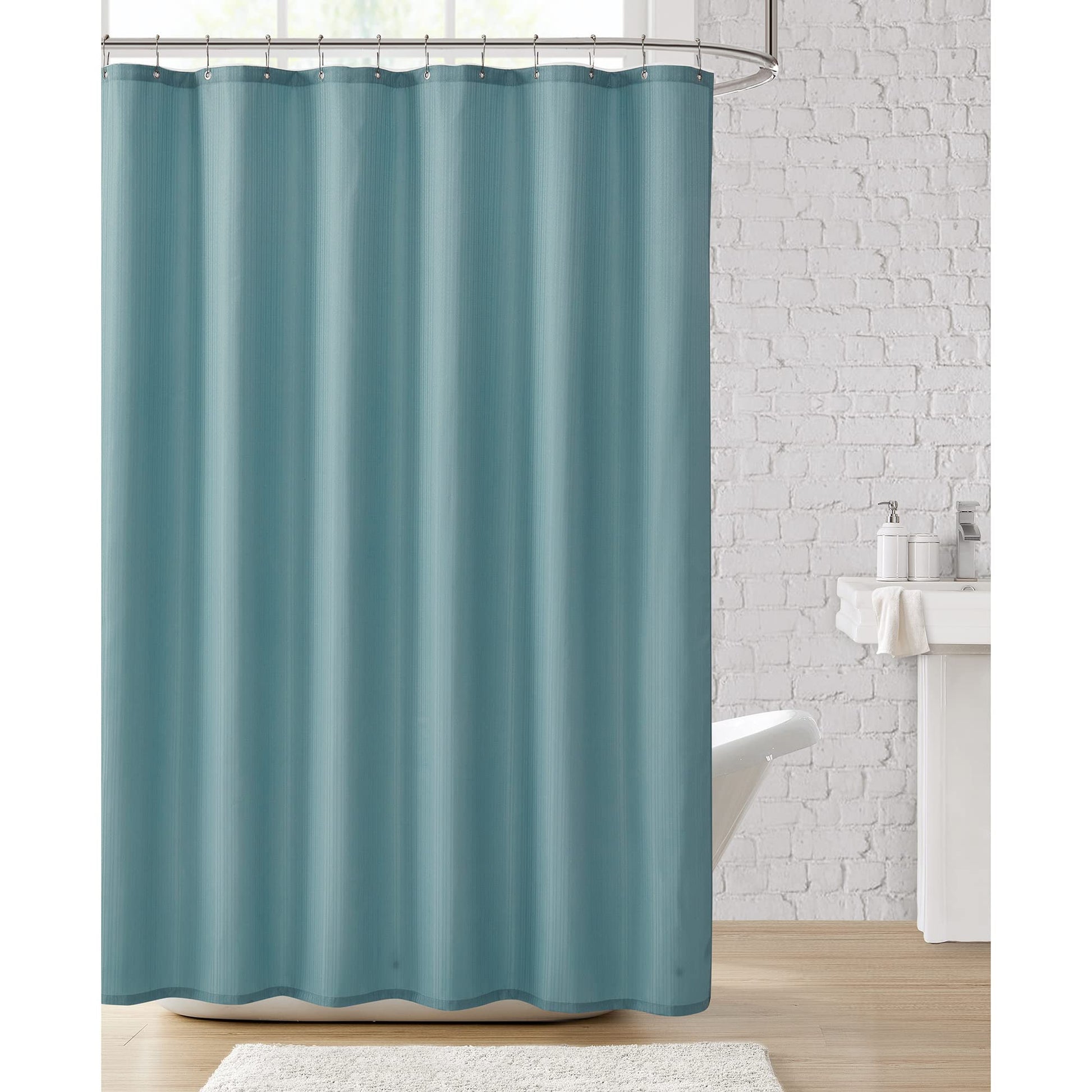 Clorox Treated Polyester Fabric Shower Curtain 70"x72" Light Blue Aqua with Weighted Magnetic Hem, Machine Washable