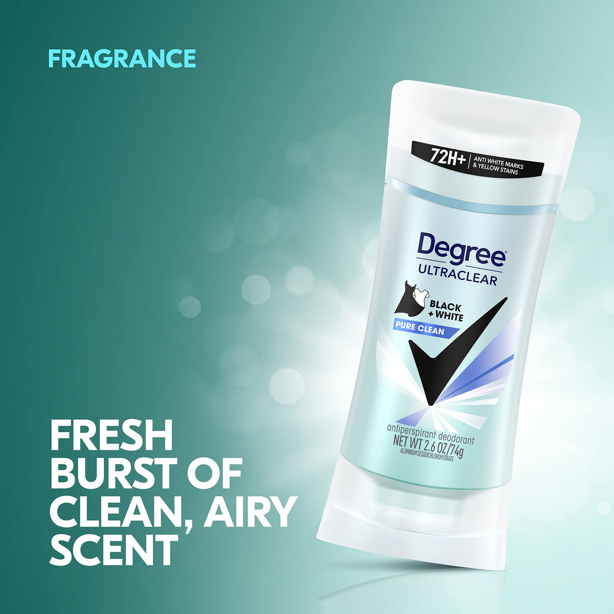 Degree Antiperspirant for Women Protects from Deodorant Stains Pure Clean Deodorant for Women 2.6 oz, Pack of 4