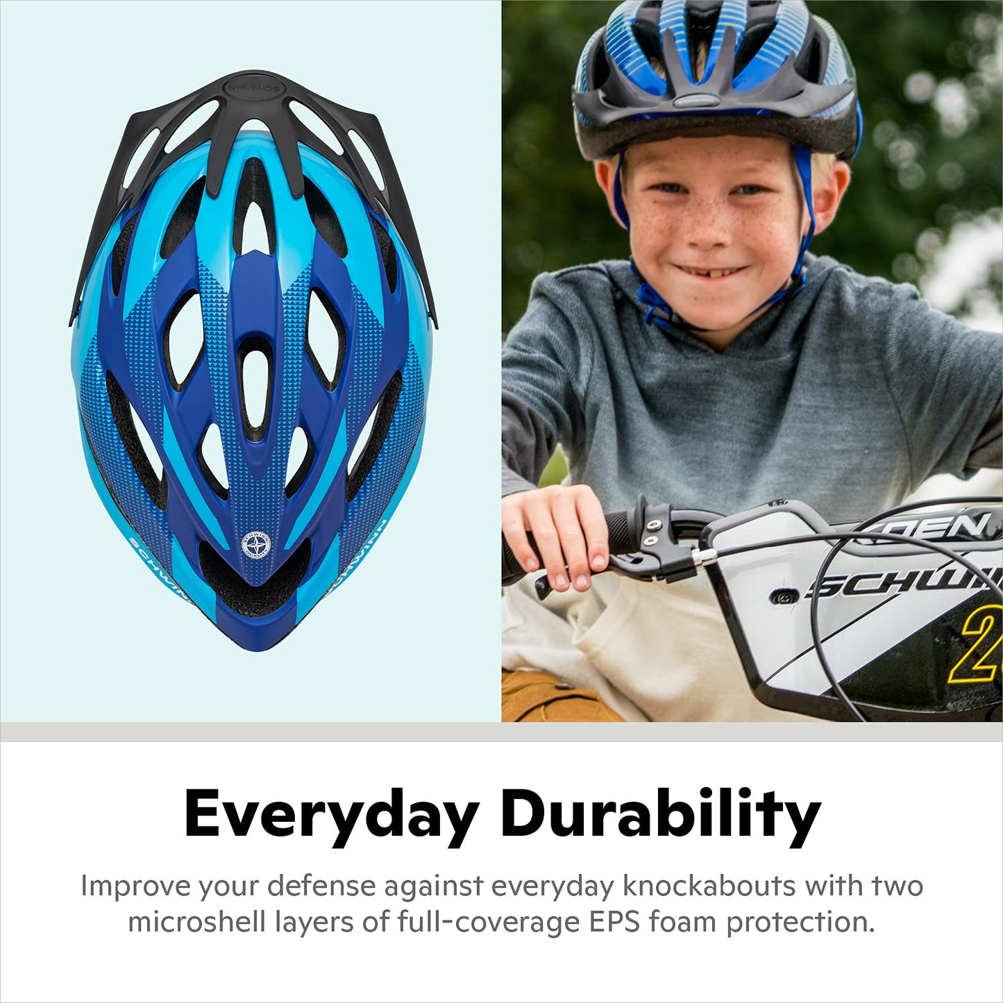 Schwinn Thrasher Kids Bike Helmet, Boys And Girls, Fits 50 - 54cm Circumference, Ages 5-8 Year Olds, Lightweight, Detachable Visor, CPSC Safety Certified, Child, Blue