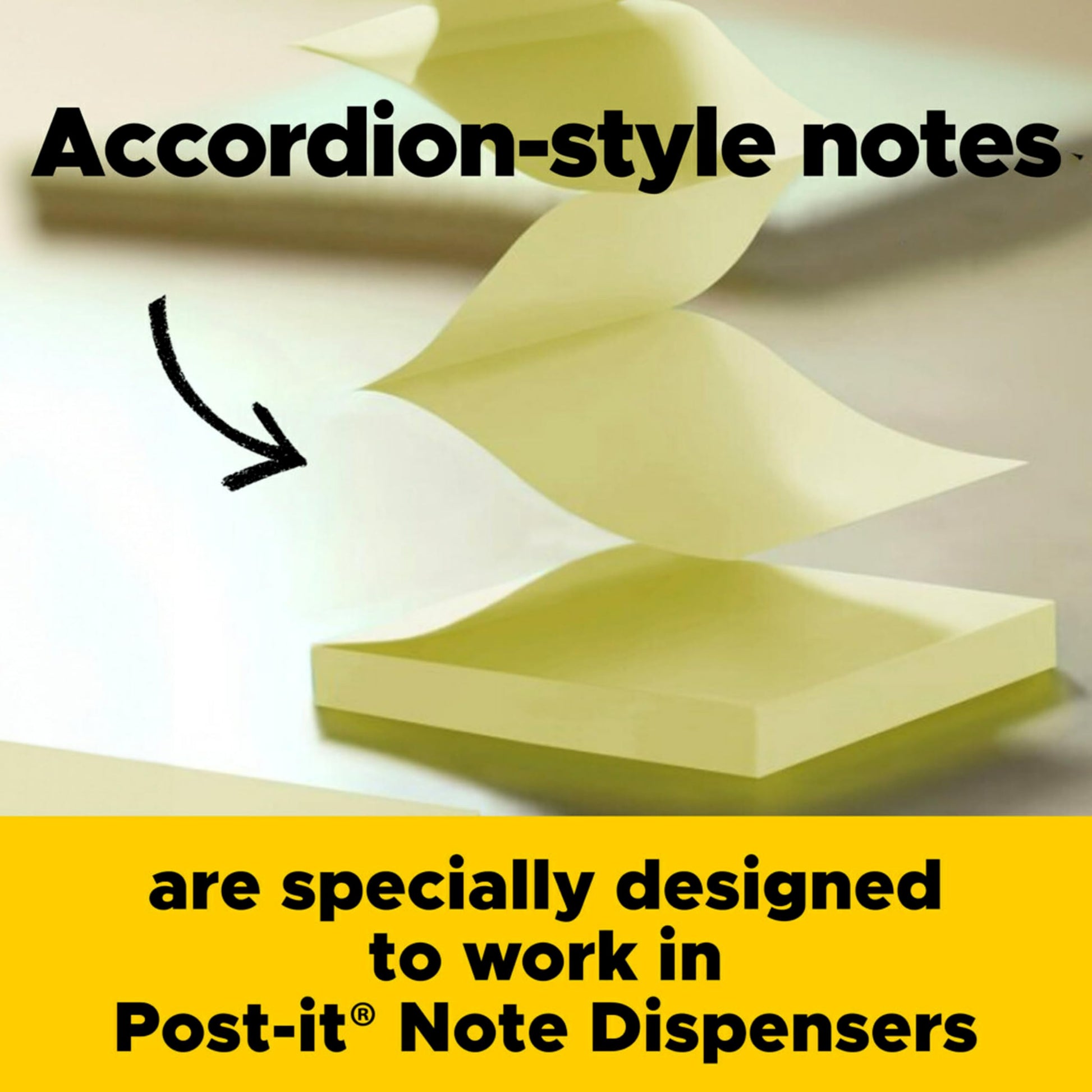 Post-it Note Dispenser, Sticky Note Holder, Black Base, Clear Top, Includes 50 Sheets of 3 in x 3 in Canary Yellow Pop-Up Notes, Classroom or Office Supplies