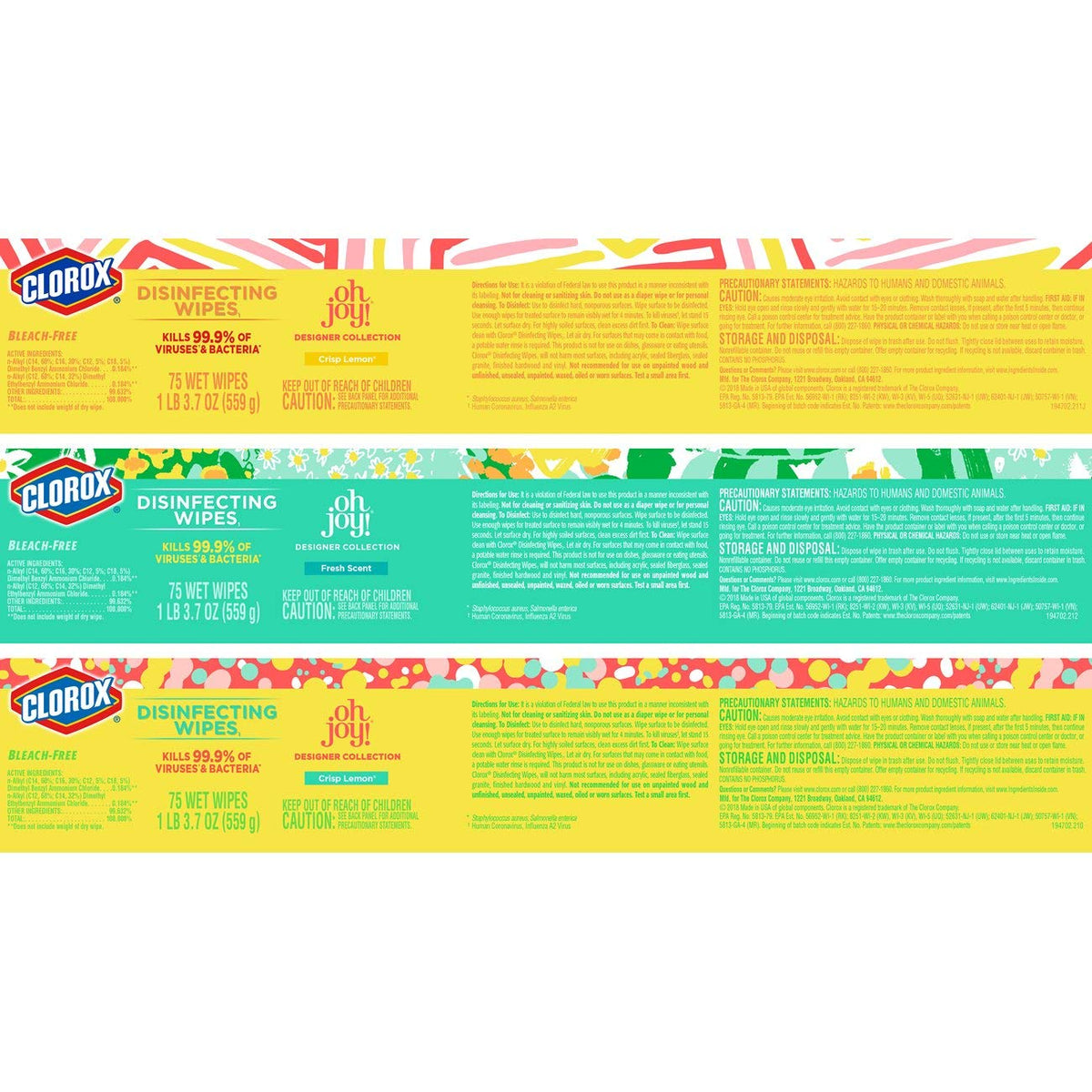 Clorox, Bleach Free Wipes, 75 Count, Pack of 3