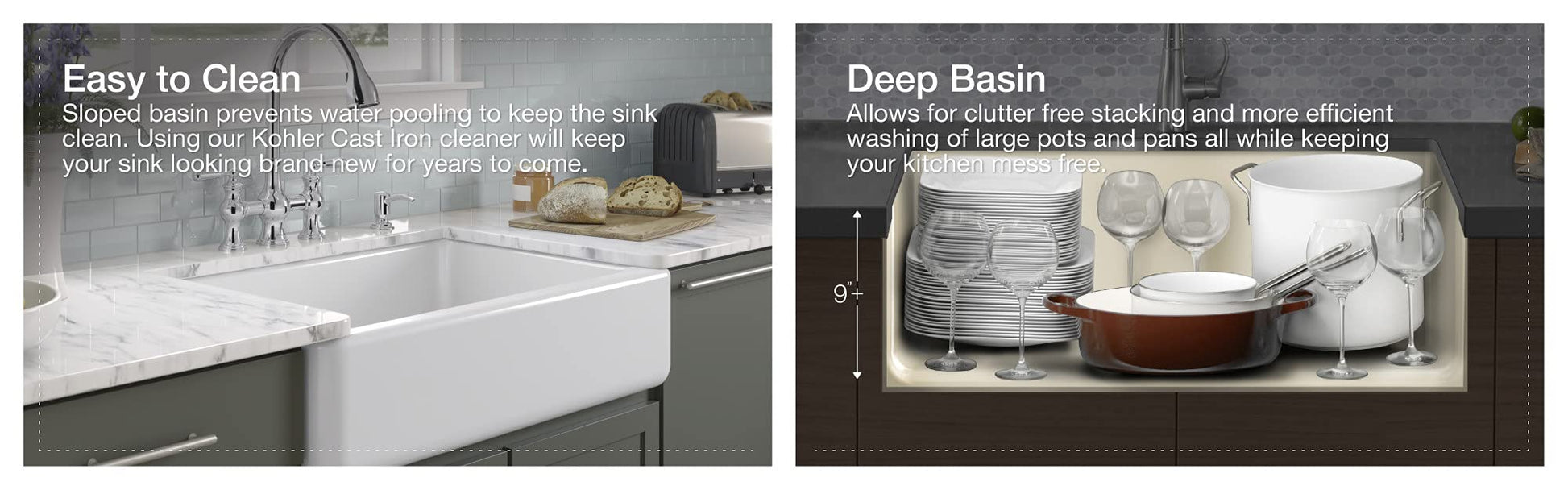 Kohler 6426-0 Whitehaven® Smart Divide® 35-1/2" undermount double-bowl farmhouse kitchen sink with short apron, White
