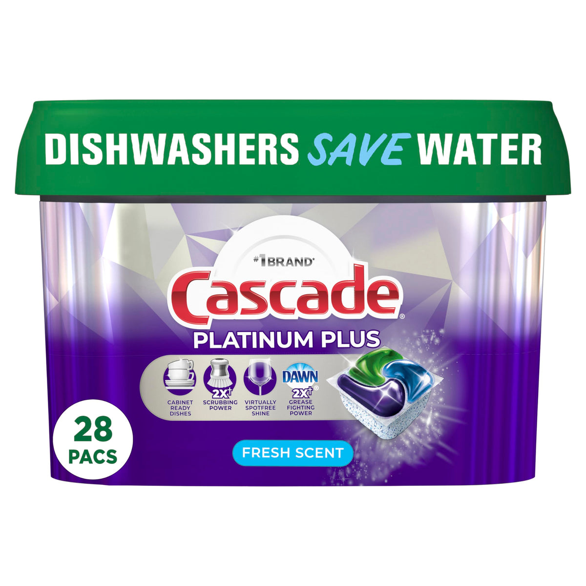 Cascade Platinum Plus Dishwasher Pods, Dish Detergent ActionPacs, Fresh, 28 Count
