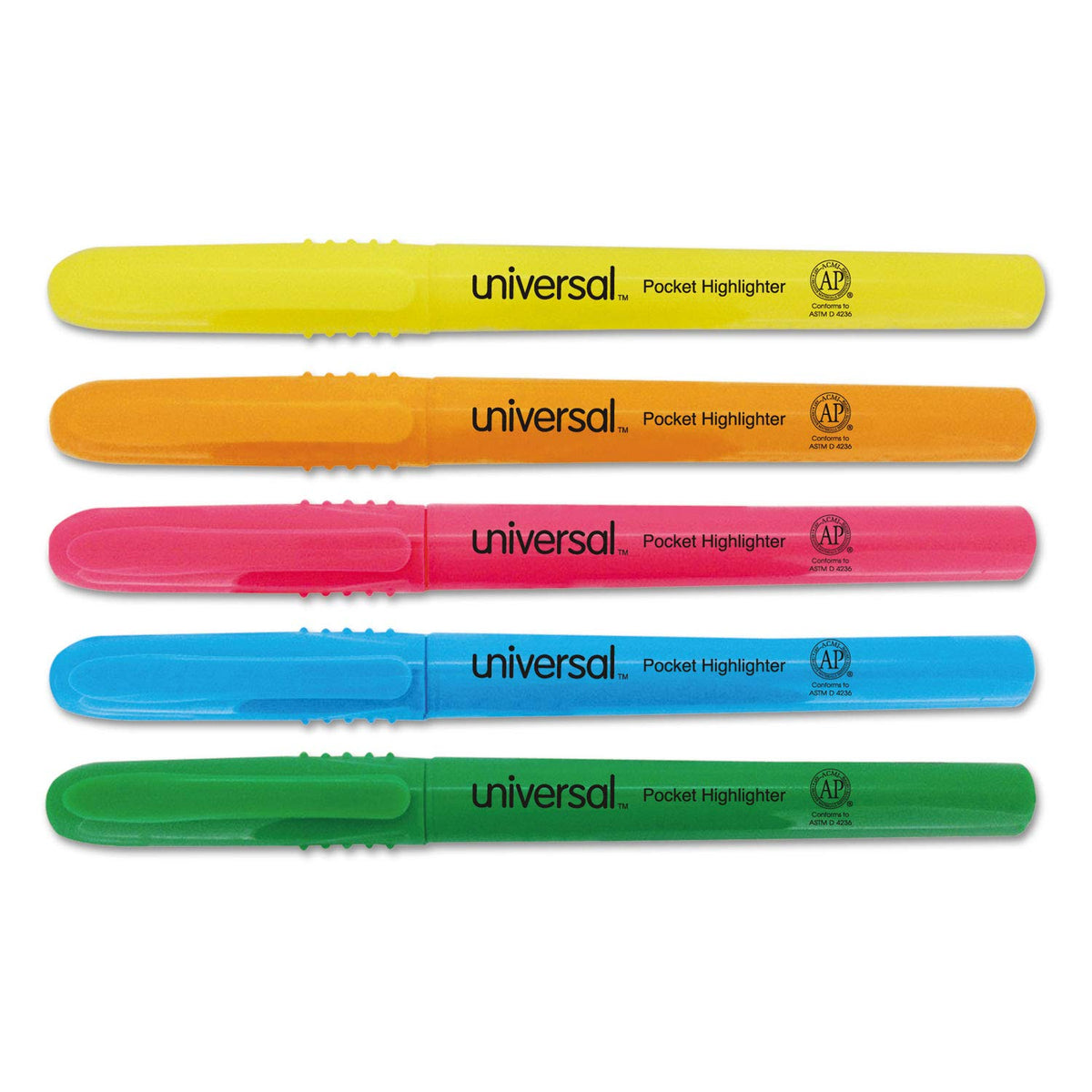 Universal UNV08850 Chisel Tip Assorted Ink/Barrel Pocket Highlighters (5/Set)