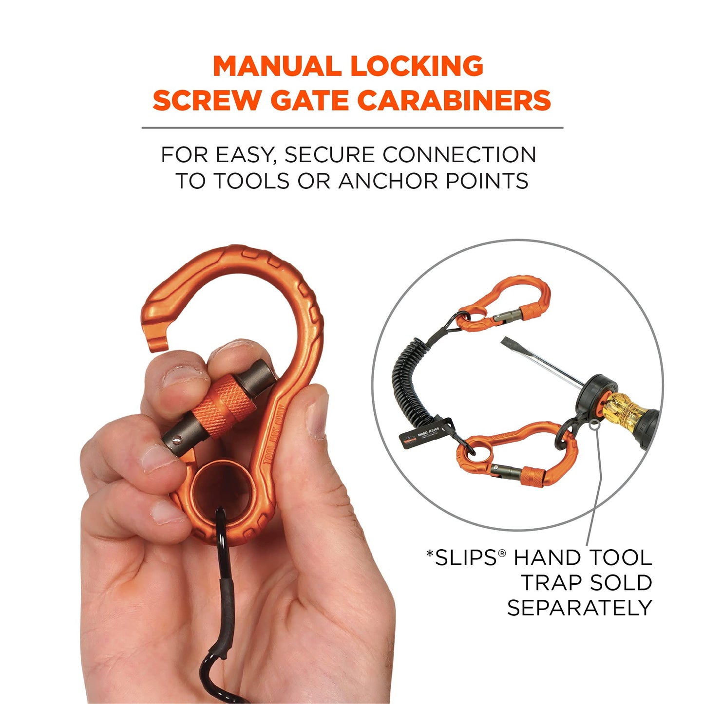 Coil Tool Lanyard with Two Carabiners, Tool Weight Capacity 2 lbs, Ergodyne Squids 3166 , Black