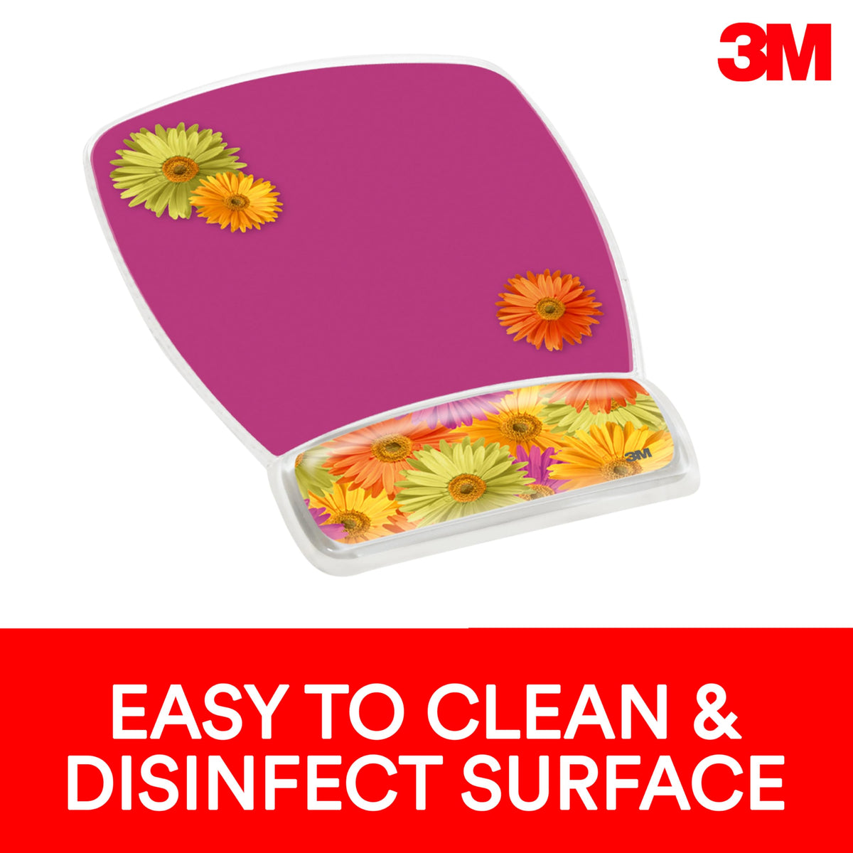 3M Precise Mouse Pad with Gel Wrist Rest, Soothing Gel Comfort with Durable, Easy to Clean Cover, Optical Mouse Performance, Daisy Design (MW308DS)