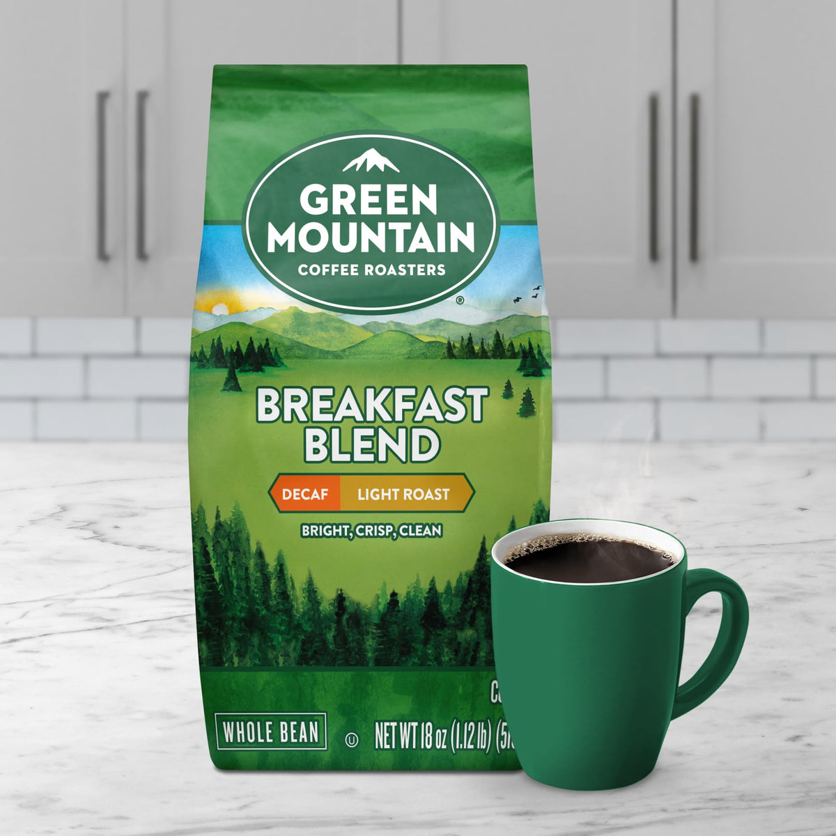 Green Mountain Coffee Roasters Breakfast Blend Decaf, Whole Bean Coffee, Bagged 18 oz