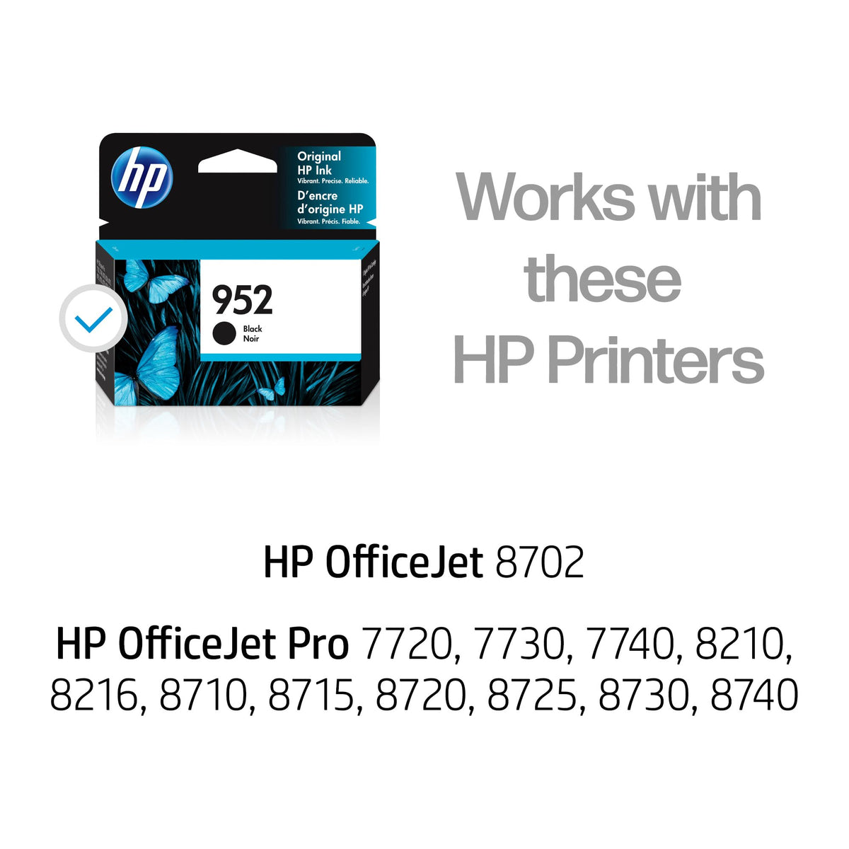 HP 952 Black Ink Cartridge | Works with HP OfficeJet 8702, HP OfficeJet Pro 7720, 7740, 8210, 8710, 8720, 8730, 8740 Series | Eligible for Instant Ink | F6U15AN