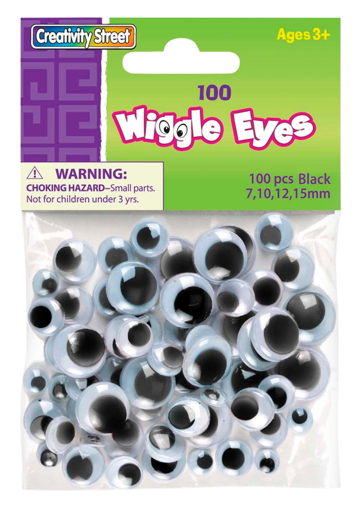 Creativity Street 344602 Wiggle Eyes Assortment, Assorted Sizes, Black, 100/Pack