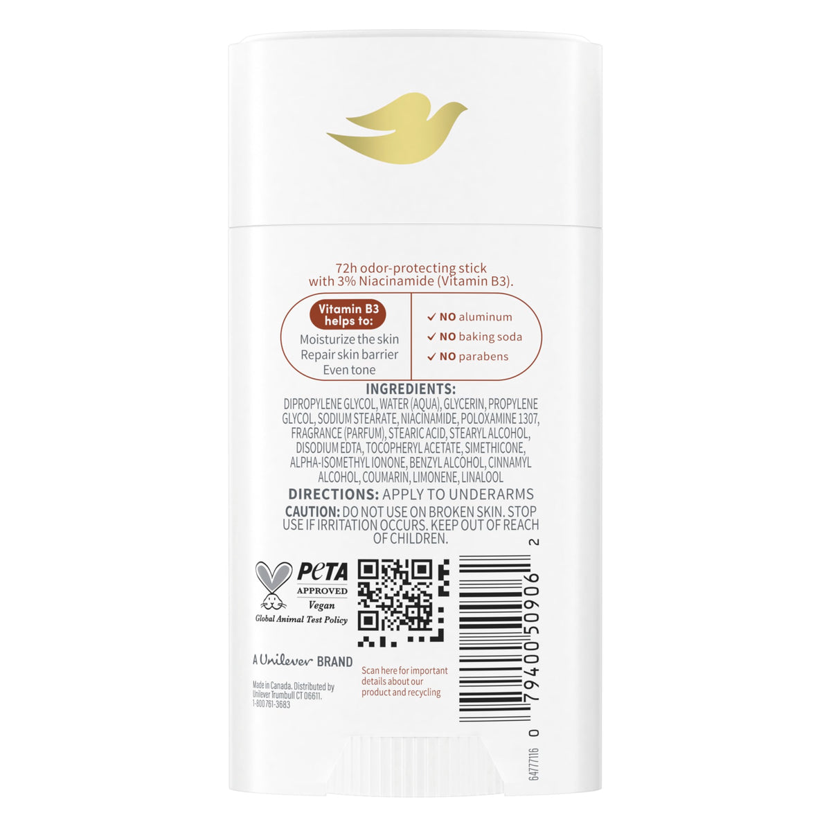 Dove VitaminCare+ Aluminum Free Deodorant Stick for 72H Odor Protection Coconut & Shea Breathable Deodorant for Women 2.6 oz