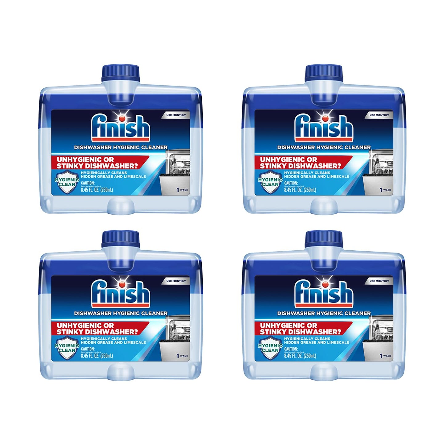 Finish Dual Action Dishwasher Cleaner: Fight Grease & Limescale, Fresh 8.45 oz.(Pack of 4)