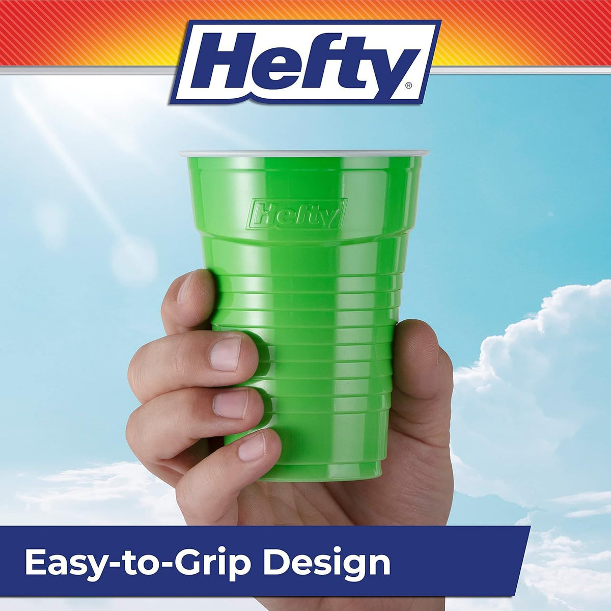 Hefty Party On Disposable Plastic Cups, Assorted, 16 Ounce 100 Count (Pack of 6)