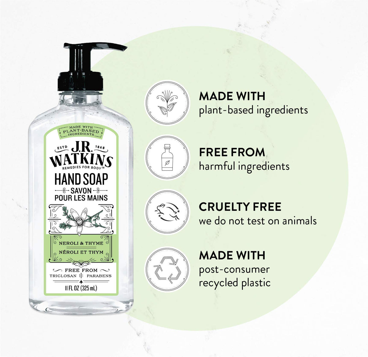 J.R. Watkins Gel Hand Soap, Scented Liquid Hand Wash for Bathroom or Kitchen, USA Made and Cruelty Free, 11 fl oz, Neroli & Thyme, 6 Pack
