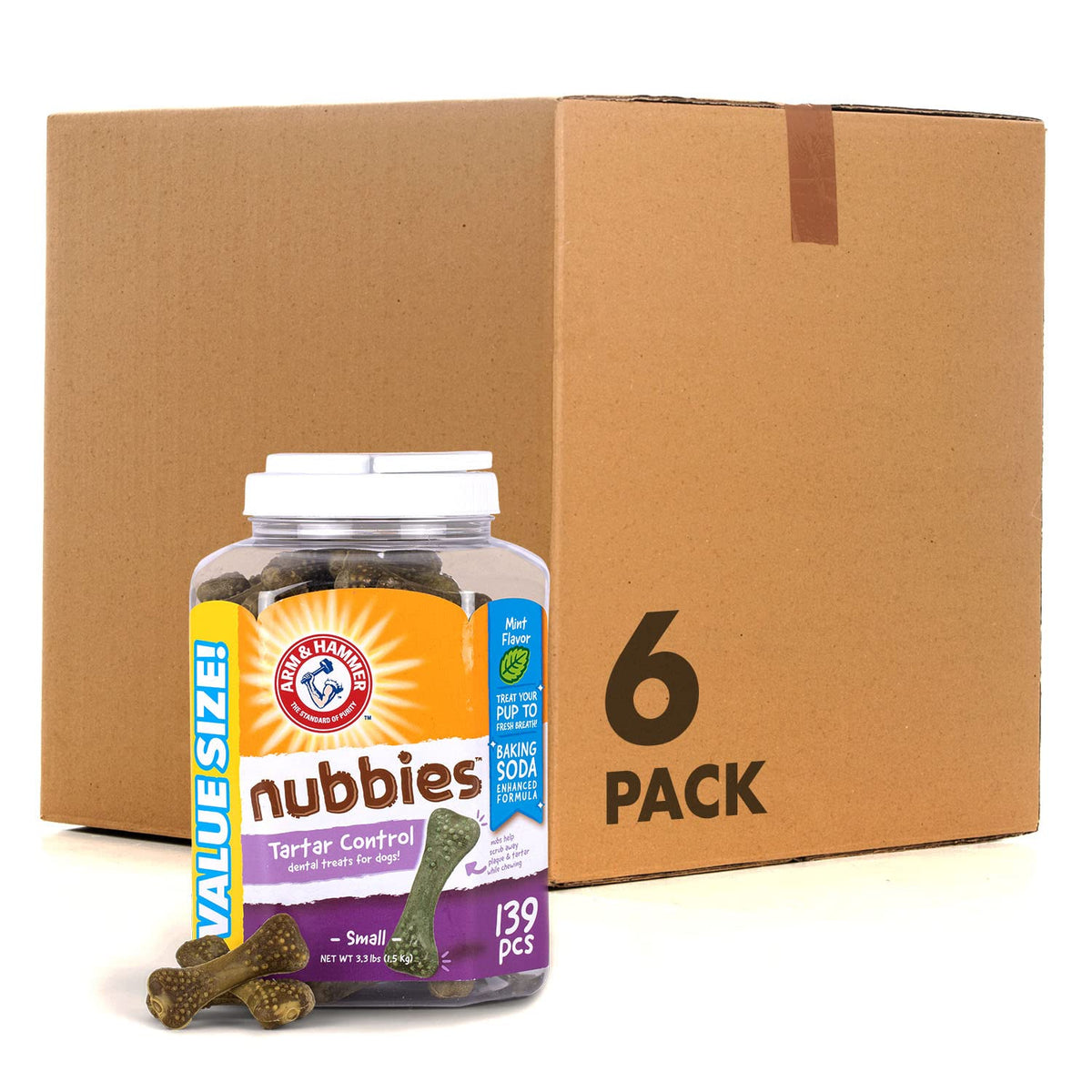 Arm & Hammer for Pets Nubbies Dental Treats for Dogs Dental Chews Fight Bad Breath, Plaque & Tartar Without Brushing Mint Flavor Value Bucket, 139 Pcs - (Pack of 6)