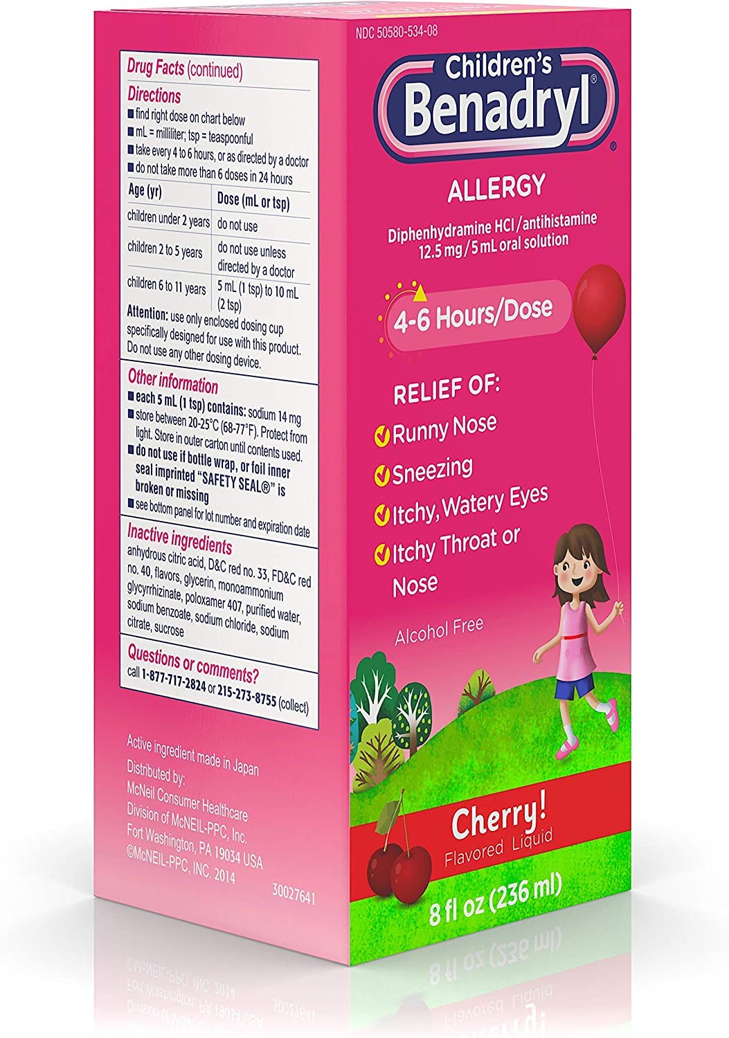 Children's Benadryl Allergy Liquid Cherry 8 oz