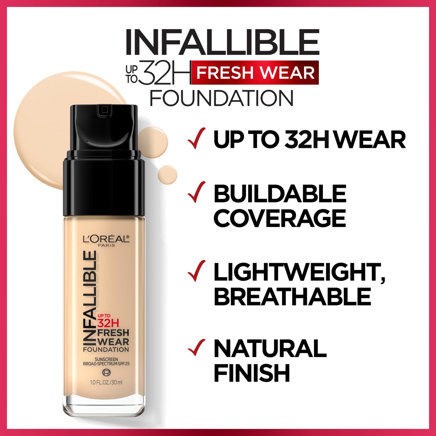 L'Oreal Paris Makeup Infallible Up to 32 Hour Fresh Wear Lightweight Foundation, 515 Copper, 1 Fl Oz, Packaging May Vary