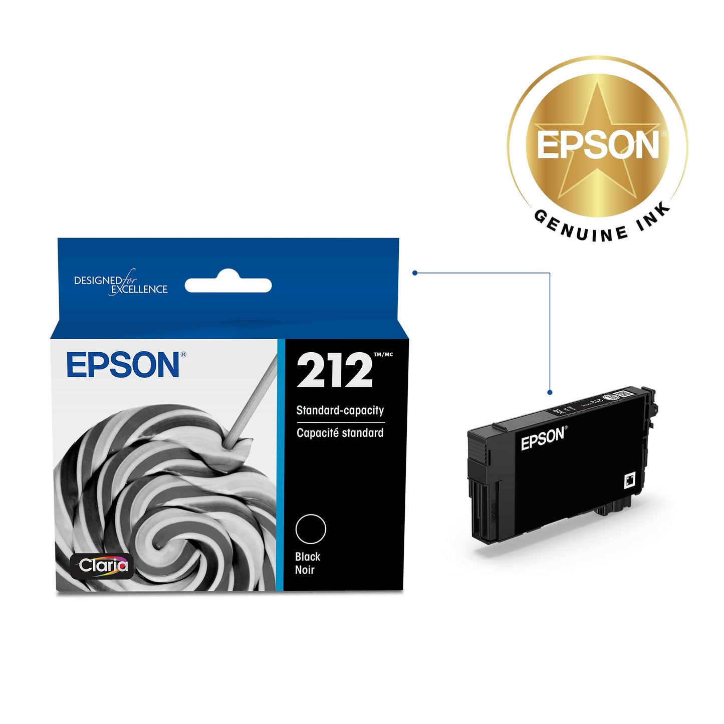 EPSON 212 Claria Ink Standard Capacity Black Cartridge (T212120-S) Works with WorkForce WF-2830, WF-2850, Expression XP-4100, XP-4105