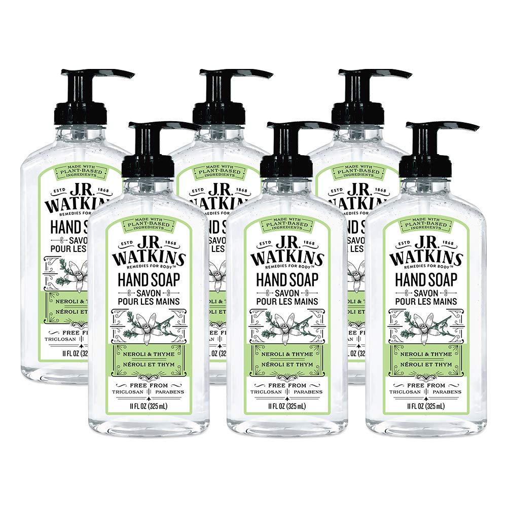 J.R. Watkins Gel Hand Soap, Scented Liquid Hand Wash for Bathroom or Kitchen, USA Made and Cruelty Free, 11 fl oz, Neroli & Thyme, 6 Pack